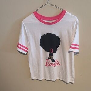 Barbie White Tee with Pink Trim and Black Graphic